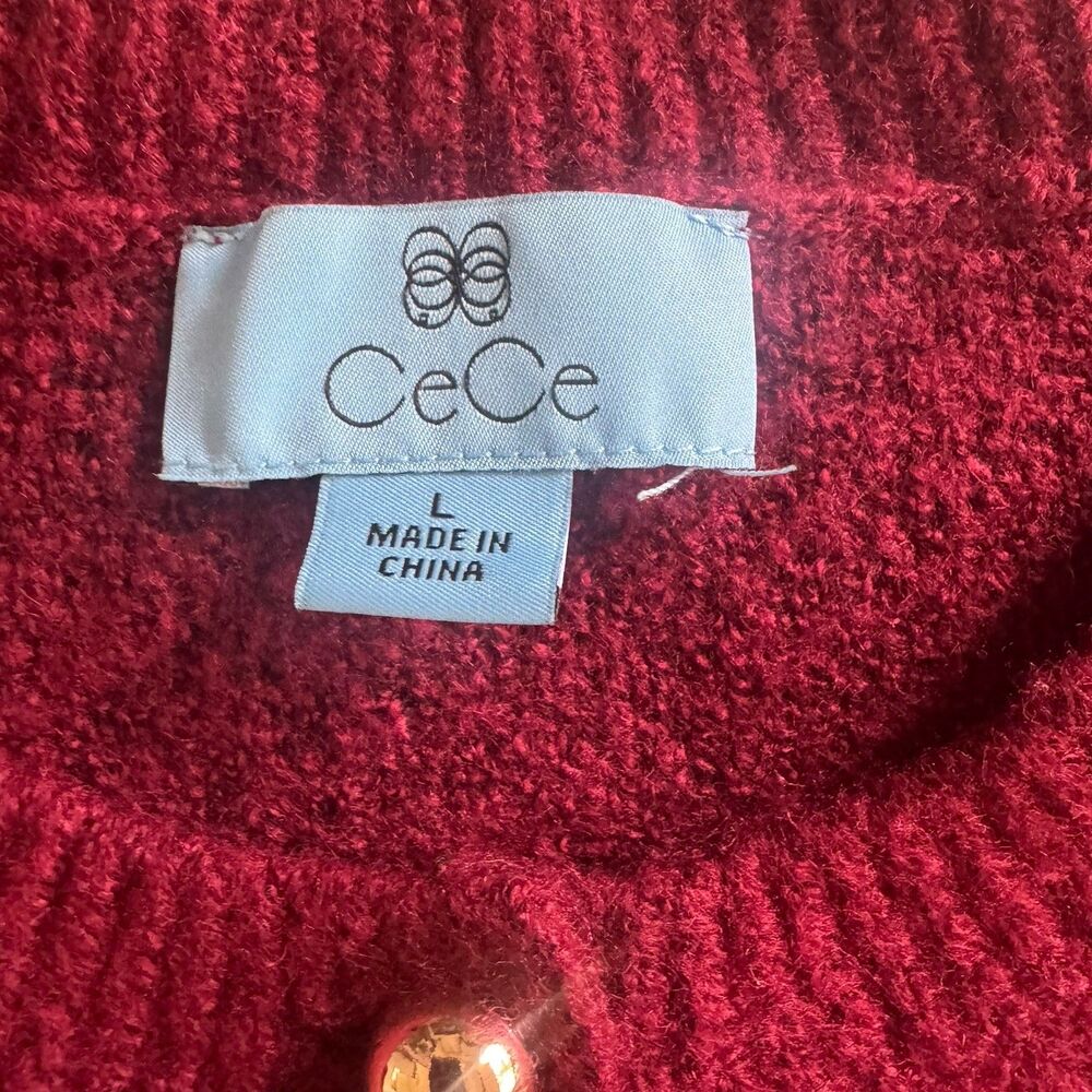 NWT CeCe Red Cardigan Sweater Large Blazer Preppy Office Thick Elegant MP $109 - Picture 4 of 14